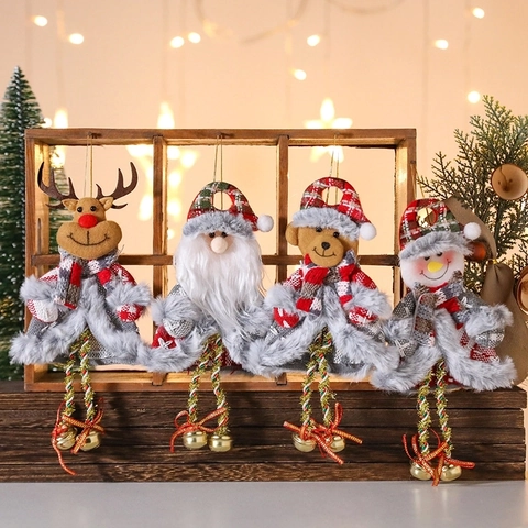 Ornamenti Natalizi Appesi Tessuto Peluche Campanelli Metallo Babbo Natale Renna Pupazzo Di Neve Orso Per Albero Natale