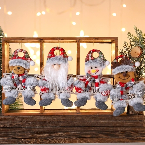Ornamenti Appesi Albero Natale Bambola Peluche Babbo Natale Pupazzo Neve Renna Orso Motivo Quadri Decorazione Festa