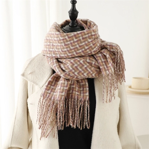 Plaid Scarf Shawl Faux Cashmere Thick Warm Winter Checkered Tassels Fashion Neck Warmer Wrap For Women