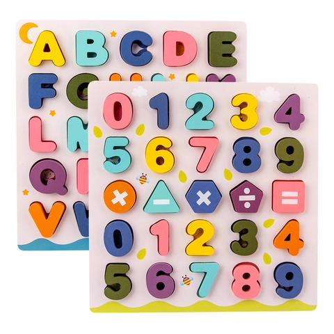 Wooden Educational Puzzle Board Montessori Early Learning Alphabet Number Shape Animal Matching Toys For Toddlers Kids