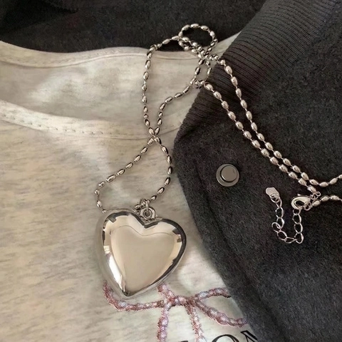 Herz Anhänger Halskette Edelstahl Legierung Kugel Kette Punk Retro Ästhetik Schmuck Für Damen