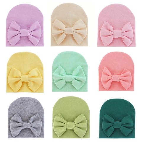 Soft Cotton Knitted Baby Beanie Hat With Large Bow Decorative Newborn Infant Hospital Cap Warm Elastic Toddler Headwear