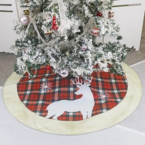 Falda De Árbol De Navidad Cuadros Rojo Negro Lino Tela No Tejida Reno Copo De Nieve Decoración Rústica