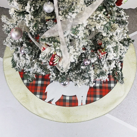Falda De Árbol De Navidad Cuadros Rojo Negro Lino Tela No Tejida Reno Copo De Nieve Decoración Rústica