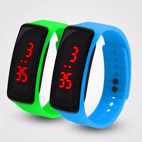 Unisex Digital LED Electronic Watch Casual TPE Strap Sports Bracelet Rectangular Dial Wristwatch For Students Everyday Wear