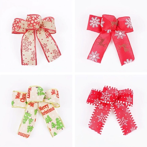 Fiocchi Decorativi Natalizi In Tessuto E Nastro Di Lino Per Albero Di Natale Confezioni Regalo Motivo A Quadri E Fiocchi Di Neve