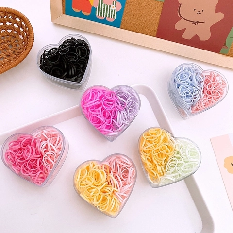 Small TPU Elastic Hair Ties High Stretch Macaron Mixed Colors Heart Shaped Storage Case For Kids Girls