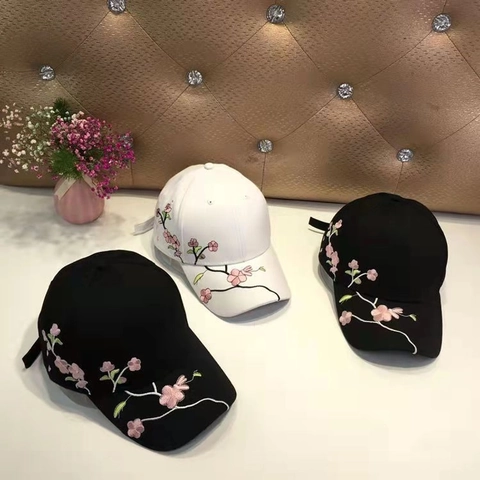 Cappello Da Baseball Ricamato Con Fiori Di Pruno Cotone Regolabile Stile Retrò Berretto Da Sole Donna Uomo