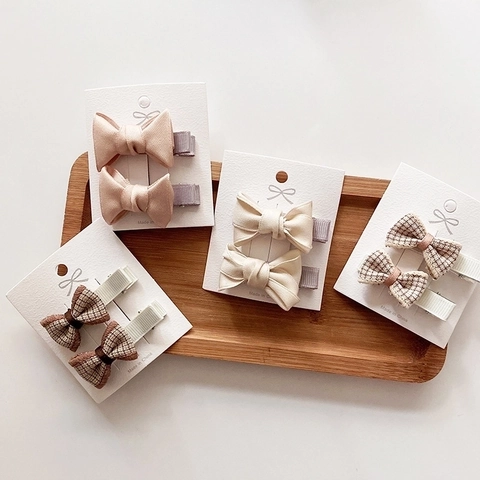 Pinzas Para El Cabello Con Lazo De Tela Cuadros Color Sólido Estilo Coreano Dulce Accesorios Niñas Niños Elegante