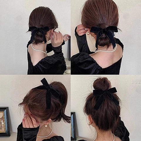Elastici Per Capelli In Velluto Con Fiocco Elegante Retrò Francese Con Nastro Elastico Supporto Coda Di Cavallo Per Donne Ragazze