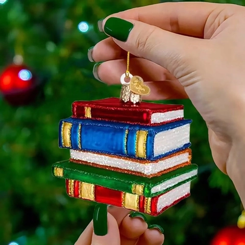 Creative Book Stack Acrylic Pendant Christmas Tree Decoration Literary Ornaments For Car Interior Book Lovers Gifts