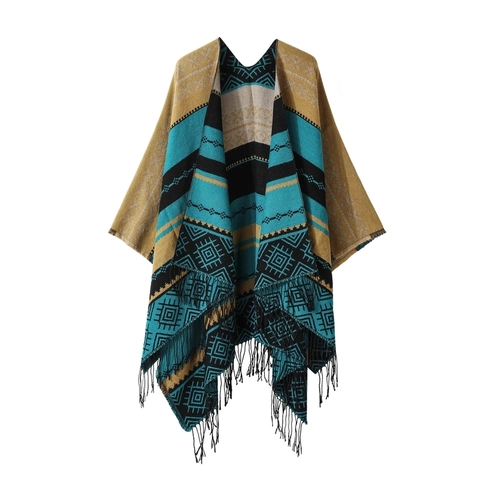 Damen Böhmisch Geometrisch Quaste Schal Umhang Winter Warm Verdickt Wendedesign Jacquard Wickelschal