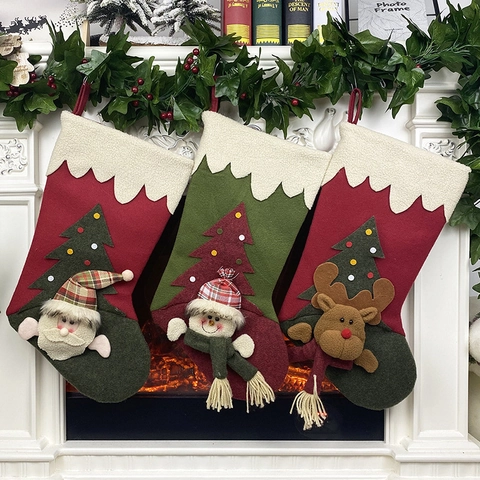 Calze Di Natale In Feltro Non Tessuto Sacchetti Regalo Appesi Babbo Natale Pupazzo Di Neve Renna Applique 3D Decorazione