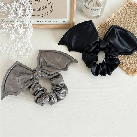 Elastici Per Capelli Fiocco Ali Di Pipistrello Satin Metallico Stelle Lucide Halloween Goth Accessori Donna
