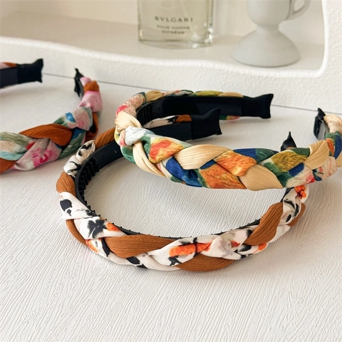 Französisches Retro Ölmalerei Blumen Geflochtenes Stirnband Rutschfestes Haarband Mit Zähnen Stoff Vintage Kopfschmuck Damen