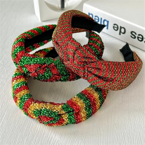 Cerchietto Di Natale Paillettes Luccicanti Righe Nodo Fascia Per Capelli Accessori Per Feste Festive