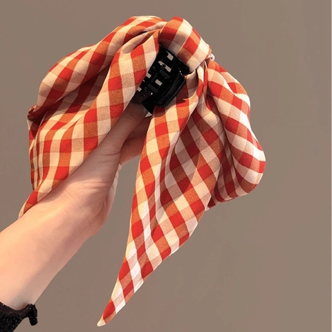 Grande Pince À Cheveux Nœud Tissu À Carreaux Ruban Motif Grille Style Coréen Élégant Accessoires Cheveux Pour Femmes