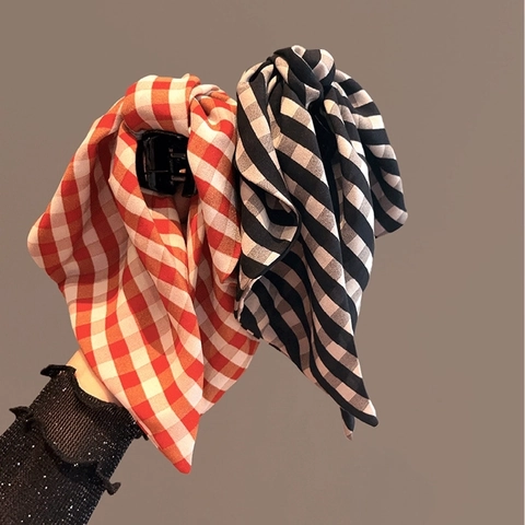 Grande Pince À Cheveux Nœud Tissu À Carreaux Ruban Motif Grille Style Coréen Élégant Accessoires Cheveux Pour Femmes