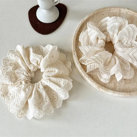 Scrunchie In Pizzo Sorprende Ricamo Floreale Elastico Per Capelli Accessorio Vintage Elegante