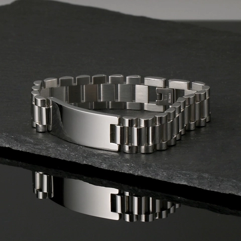 Pulsera De Acero Inoxidable Para Hombre Cadena De Eslabones De Reloj Placa Lisa Pulida Estilo Punk