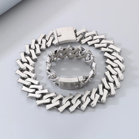 Collana E Bracciale Hip Hop In Acciaio Inossidabile 316L Catena Cubana A Forma Di Osso Larga Per Uomo Donna Punk Gioielli