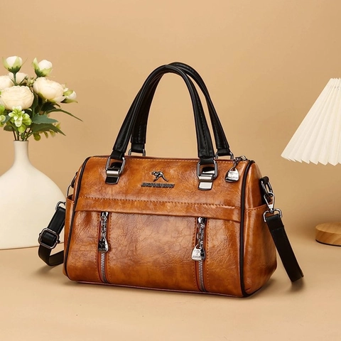 Bolso De Mano Retro Para Mujer Cuero PU Boston Bag Gran Capacidad Hombro Bolso Bandolera Para Diario Estilo Casual