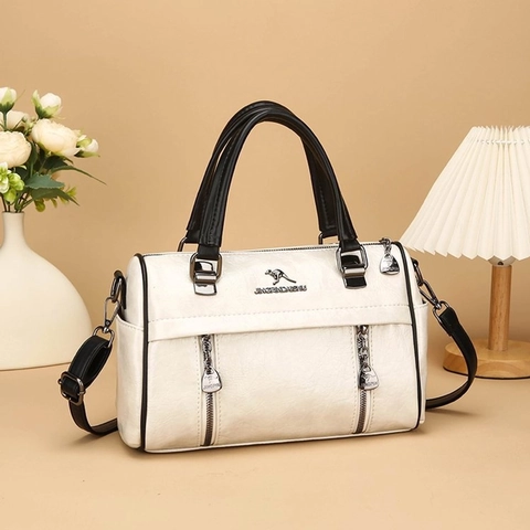 Bolso De Mano Retro Para Mujer Cuero PU Boston Bag Gran Capacidad Hombro Bolso Bandolera Para Diario Estilo Casual
