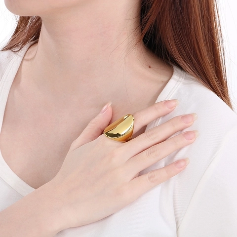 Anello A Cupola Robusto Acciaio Inossidabile Placcato Oro 18K Lucidato A Specchio Gioielli Geometrici Minimalisti Per Uomo Donna