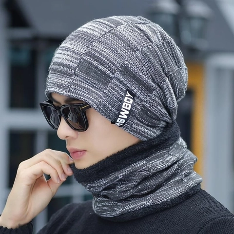 Winter Warm Knitted Beanie And Neck Warmer Fleece Lined Thick Windproof Outdoor Sports Fashion For Men