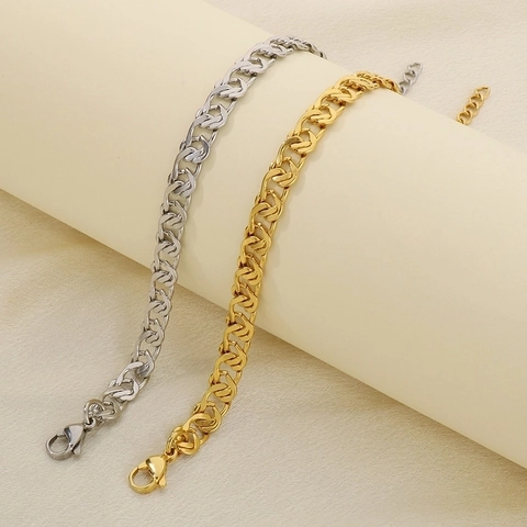 Stainless Steel Bracelet Interlocking Link Chain 18K Gold Plated Hollow Minimalist Adjustable Jewelry For Women Men