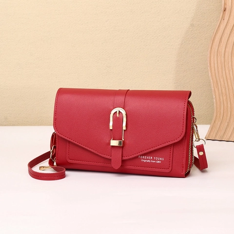 Sac Bandoulière Téléphone Portable Femme Cuir PU Portefeuille Long Multi Compartiments Double Fermeture Éclair Avec Bandoulière