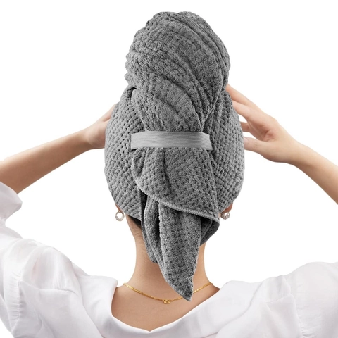 Microfiber Waffle Weave Hair Towel Turban Super Absorbent Quick Dry Hair Cap Large Size Elastic Loop For Bathing Spa Hair Care
