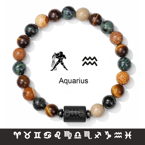 Zodiac Bracelet Natural Tiger Eye Picture Stone Beaded Adjustable Handmade Retro Western Jewelry For Men Women