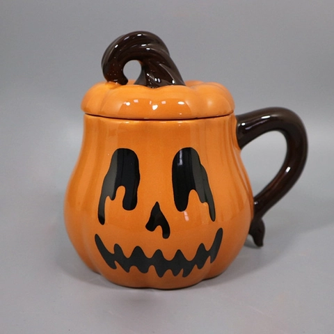Tazza In Ceramica A Forma Di Zucca E Muffin Con Coperchio Tazza Da Caffè Halloween Regalo Retro