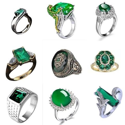 Retro Grüner Zirkonia Ring Für Herren Damen Vintage Legierung Geometrischer Rechteckiger Edelsteinschmuck