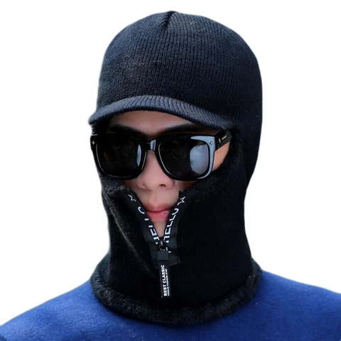 Passamontagna in Maglia Invernale da Uomo Berretto in Acrilico Foderato in Pile Sciarpa Integrata Maschera Antivento