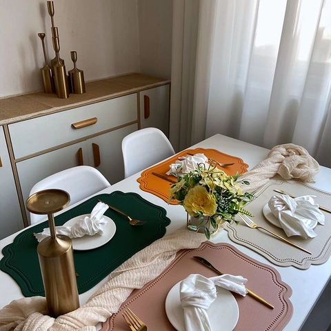 Tovaglietta In Ecopelle Impermeabile Resistente Al Calore Irregolare Goffrata Stile Nordico Vintage Decorazione Tavola