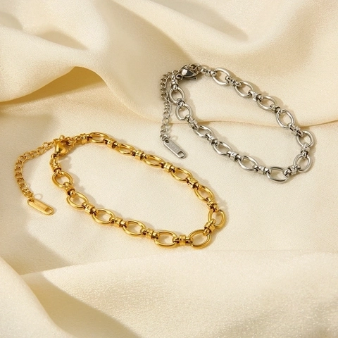 Bracciale A Catena Con Maglie Ovali Acciaio Inossidabile Lucidato Geometrico Regolabile Gioielli Minimalisti