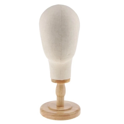 Linen Fabric Mannequin Head Display Stand With Wooden Base For Wigs Hats Jewelry Glasses Professional Showcase