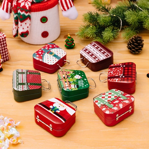 Christmas Tinplate Candy Box Mini Handbag Shape Metal Gift Storage Case Portable Festive Santa Claus Pattern Kids Holiday
