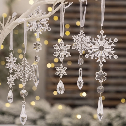 Adornos Navideños Colgantes De Copo De Nieve Y Icicle Estilo Cristal Acrílico Decoración De Árbol Fiesta Hogar Decoración Festiva