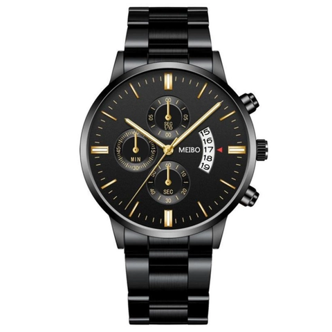 Men Quartz Watch With Stainless Steel Band Three Eye Design Calendar Business Classic Round Dial Analog Wristwatch