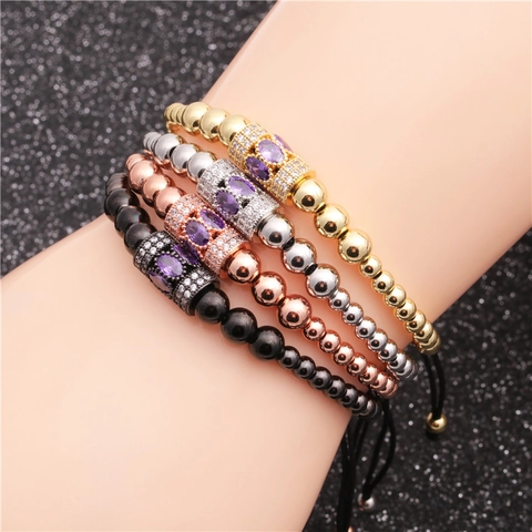 Verstellbares Perlenarmband Mikro Pave Zirkonia Kupferperlen Gewebte Kordel Modeschmuck Für Damen Herren