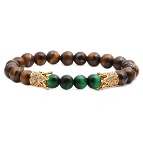Bracciale Di Perline Corona Pietra Occhio Di Tigre Naturale Rame Micro Pavè Zirconia Gioielli Moda Unisex