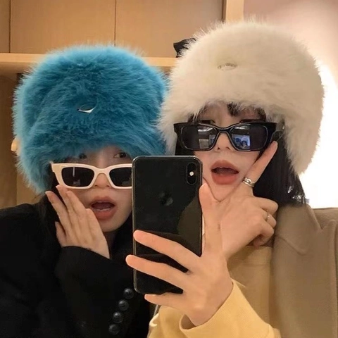 Women Winter Bucket Hat Faux Fur Plush Thickened Warm Cold Protection Solid Color Ins Style Soft Cloche Cap For Lady