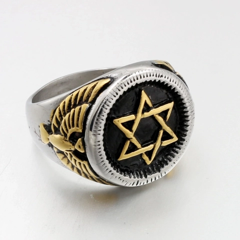 Anillo Stella Di David Uomo Vintage Acciaio Inossidabile Titanio Aquila Ali Esagramma Retro Punk Gioielli