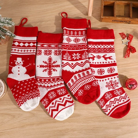 Calze Di Natale In Maglia Con Asola Da Appendere Stile Nordico Motivo Renna Pupazzo Di Neve Fiocco Di Neve