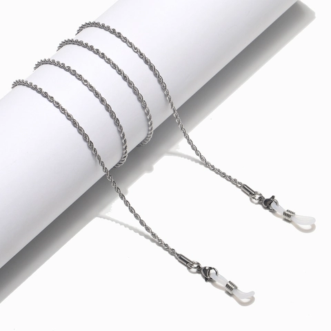 Stainless Steel Glasses Chain Non Slip Rope Twist Metal Eyewear Strap Sunglasses Lanyard Cord With Silicone Loops Silver