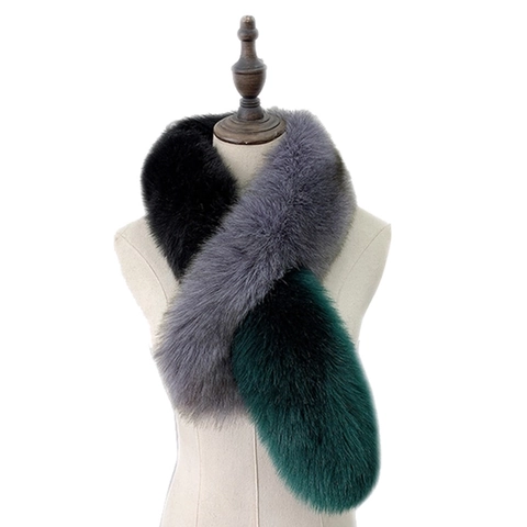 Écharpe En Fausse Fourrure Patchwork Femmes Hiver Chaud Moelleux Look Renard Col Cache-Cou Luxe Élégant Doux