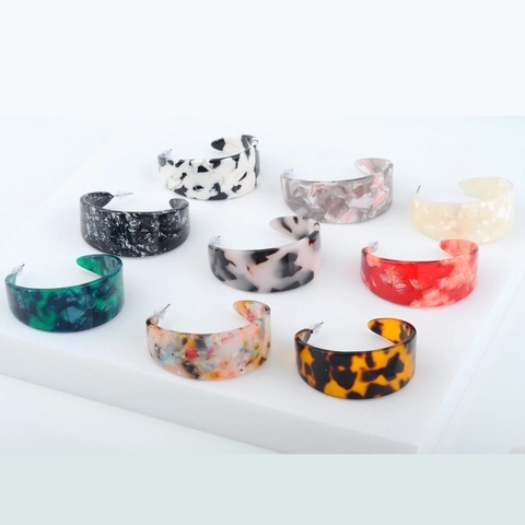 Orecchini a Cerchio Minimalisti a Forma di C in Acrilico Acetato per Donna Vintage Marmo Leopardato Geometrici Gioielli Regalo